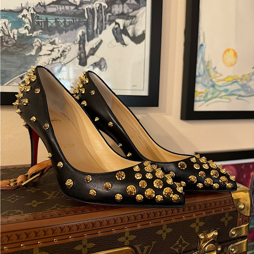 Christian Louboutin Aimantaclou 100 Spikes Nappa Black/Gold 36 NEW in box